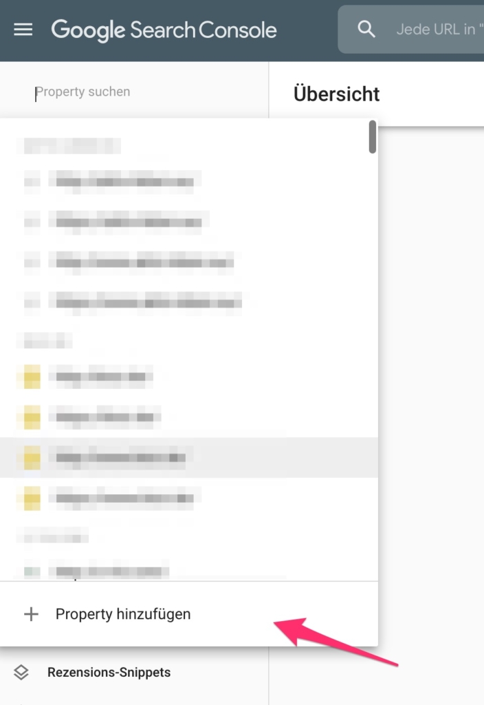Google Search Console - Property hinzufügen
