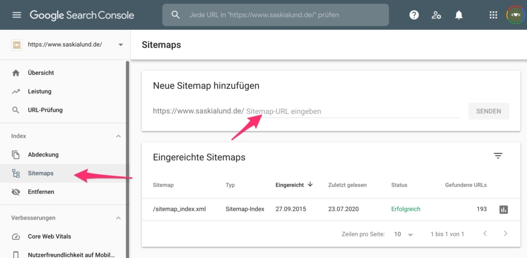 Google Search Console - Sitemap einreichen