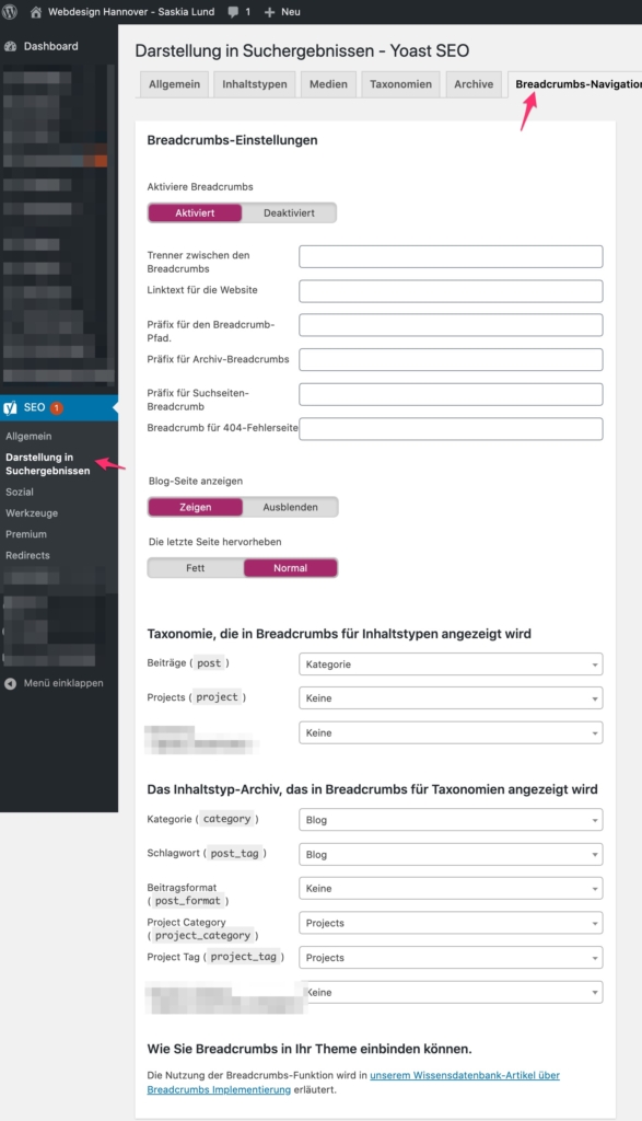 Yoast SEO - Darstellung in den Suchergebnissen - Breadcrumbs