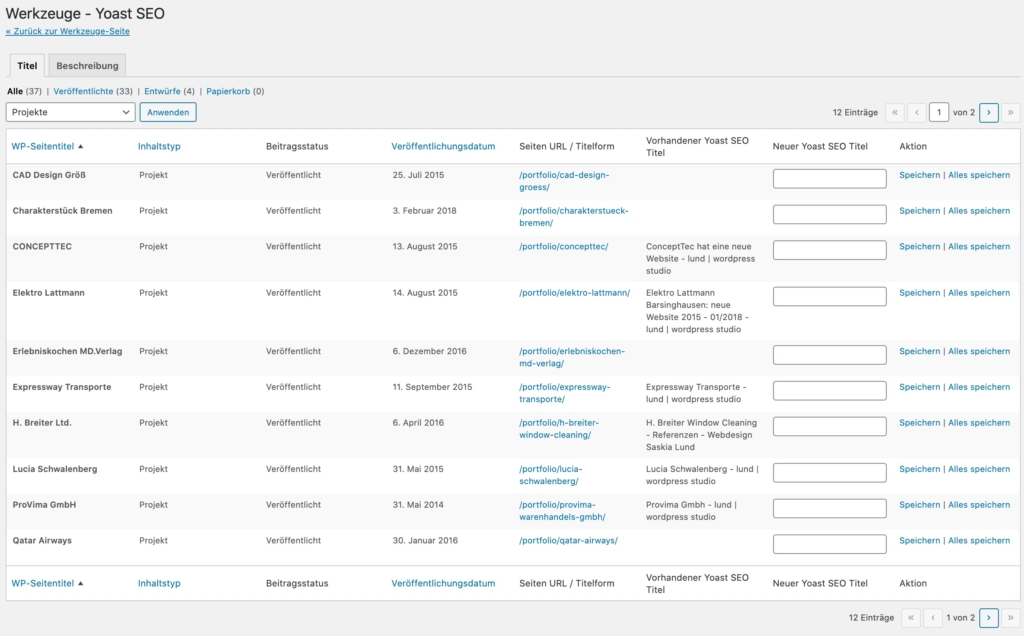 Yoast SEO Massenbearbeitung - Sammelbearbeitung