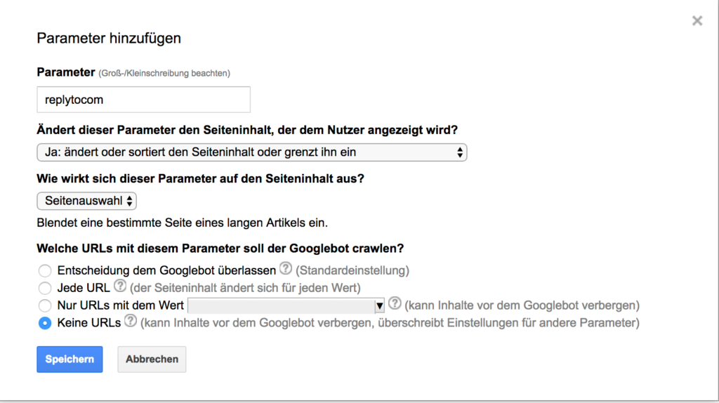 Google Search Console - URL-Parameter replytocom richtig einstellen