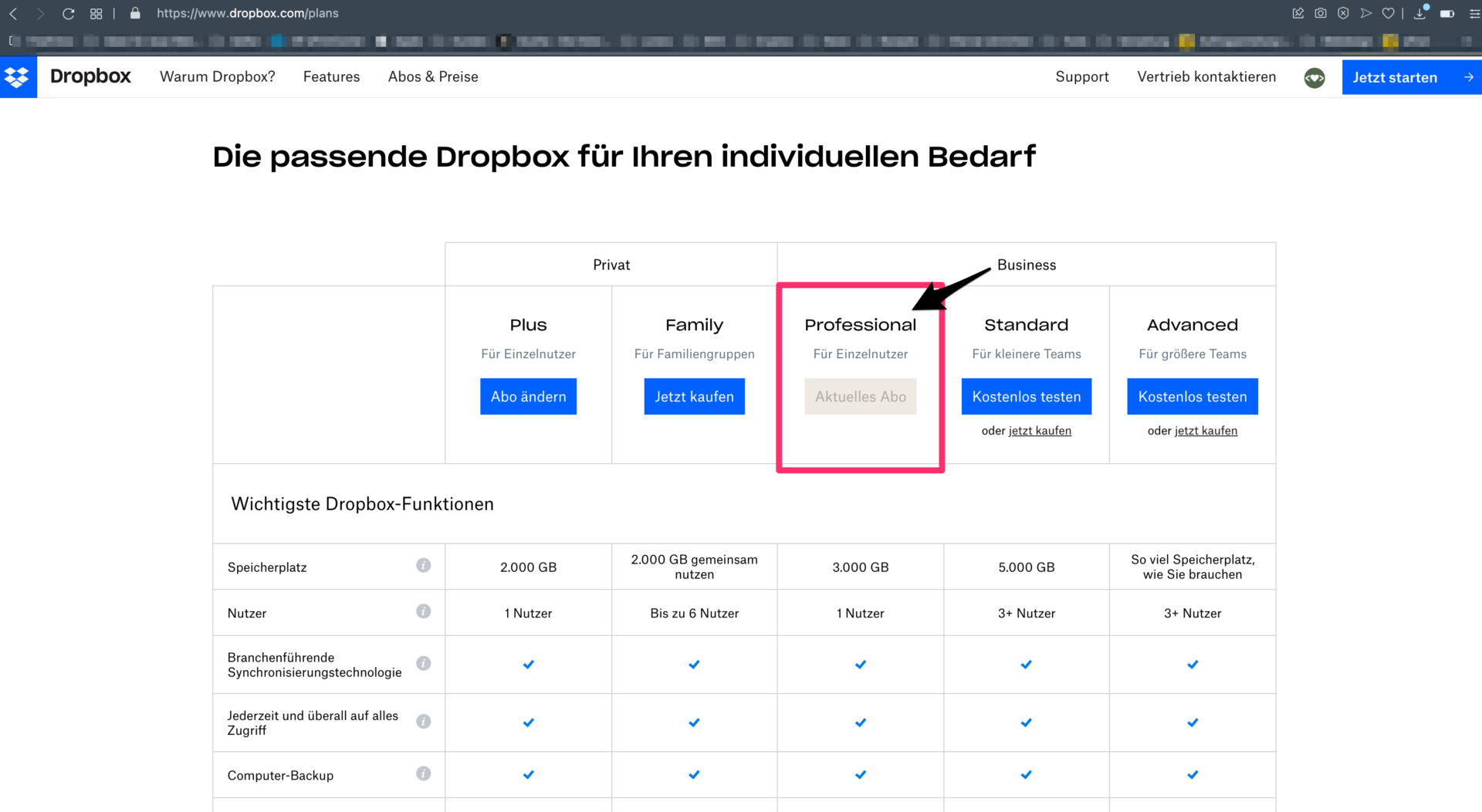 Dropbox - Abos im Vergleich