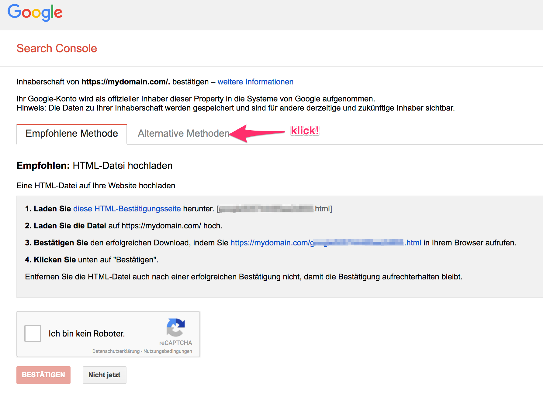 Google Search Console - Verifikation
